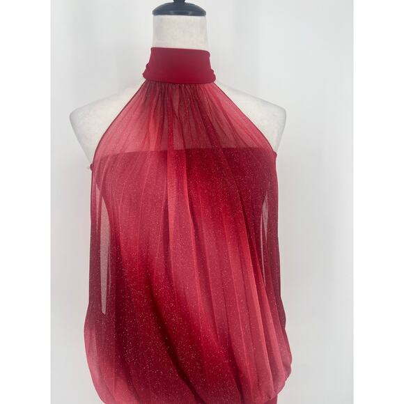 Vintage Y2k UVA Line Red Glitter Halter Top Size Small Clubwear - Picture 2 of 4